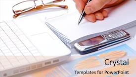  Presentation with financial statement - Presentation having income statement - businessman's hand taking notes graphs background and a lemonade colored foreground