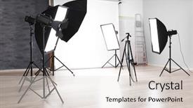  Presentation with lighting - Beautiful theme featuring static backgrounds - empty photo studio with lighting backdrop and a  colored foreground