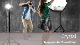  Presentation with professional audio studio - PPT layouts with static backgrounds - young beautiful model posing background and a gray colored foreground