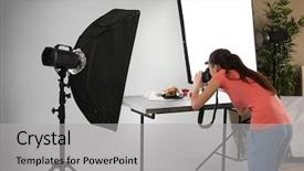  Presentation with catholic food - Beautiful PPT layouts featuring static backgrounds - young woman taking pictures backdrop and a light gray colored foreground