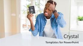  Presentation with african america - Beautiful slides featuring stating problem - african american man holding passport backdrop and a  colored foreground
