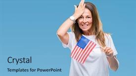  Presentation with middle america - Cool new PPT layouts with stating problem - middle age hispanic woman holding backdrop and a  colored foreground