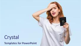  Presentation with united states - Beautiful presentation featuring stating problem - young beautiful woman holding passport backdrop and a sky blue colored foreground