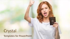  Presentation with united states treasury and tax - Slides consisting of stating problem - young beautiful woman holding passport background and a  colored foreground