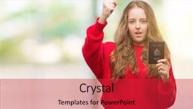  Presentation with united states - PPT theme consisting of stating problem - young blonde woman holding passport background and a  colored foreground