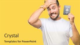  Presentation with united states - PPT theme with stating problem - young handsome man holding passport background and a  colored foreground