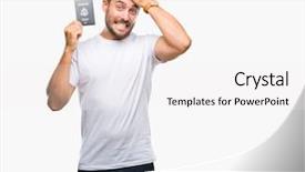  Presentation with united states - PPT theme with stating problem - young handsome man holding passport background and a  colored foreground