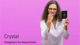  Presentation with united states geography - Audience pleasing presentation theme consisting of stating problem - young hispanic woman holding passport backdrop and a  colored foreground