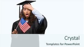  Presentation with united states flag - Theme enhanced with stating problem - young hispanic woman wearing graduation background and a  colored foreground