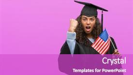  Presentation with united states flag - Presentation enhanced with stating problem - young hispanic woman wearing graduation background and a  colored foreground