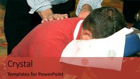  Presentation with tradeshow - Presentation theme having station at a industry tradeshow background and a  colored foreground