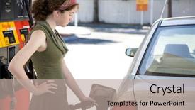  Presentation with gas station - PPT theme with station filling up the fuel background and a mint green colored foreground