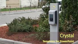  Presentation with power supply - Colorful slide set enhanced with station for electric car charging backdrop and a tawny brown colored foreground