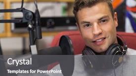  Presentation with recording studio - Audience pleasing presentation design consisting of station radio - handsome smiling singer recording backdrop and a  colored foreground