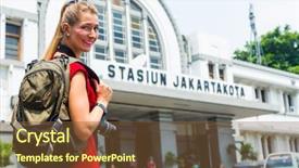  Presentation with station - Colorful slide set enhanced with station sightseeing in jakarta indonesia backdrop and a tawny brown colored foreground