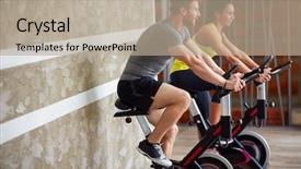  Presentation with exercises - Theme with stationary - couple exercises legs on bike background and a mint green colored foreground