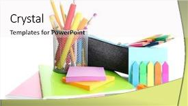  Presentation with equipment - Cool new slides with stationary - pencil box with school equipment backdrop and a white colored foreground