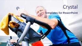  Presentation with spinning - Theme with stationary - senior man doing sport background and a sky blue colored foreground