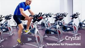  Presentation with spinning - PPT theme enhanced with stationary - spinning instructor at gym background and a gray colored foreground