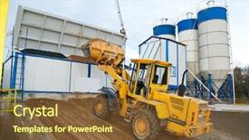  Presentation with stationary - PPT theme featuring cement factory - front-end loader loading with sand background and a tawny brown colored foreground