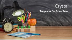  Presentation with children books - Amazing presentation theme having stationery-accessories-copybook-lamp-books backdrop and a dark gray colored foreground