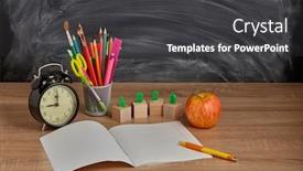  Presentation with children education - Audience pleasing slide set consisting of stationery-accessories-copybook-with-blank backdrop and a dark gray colored foreground