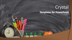  Presentation with children education - Colorful presentation enhanced with stationery-accessories-copybook-with-blank backdrop and a dark gray colored foreground