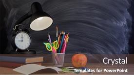  Presentation with children education - Colorful presentation theme enhanced with stationery-accessories-writing-book backdrop and a tawny brown colored foreground