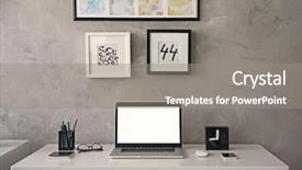  Presentation with workplace - PPT theme with stationery display - modern workplace with laptop background and a gray colored foreground