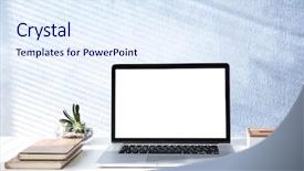  Presentation with laptop blank screen - Slides consisting of stationery display - stylish workplace with laptop blank background and a sky blue colored foreground
