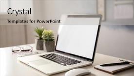  Presentation with workplace - Amazing theme having stationery display - workplace with modern laptop backdrop and a light gray colored foreground