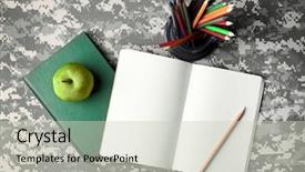  Presentation with abstract military camouflage made - Colorful theme enhanced with stationery on camouflage background military backdrop and a soft green colored foreground