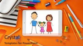  Presentation with school technology - Colorful slide set enhanced with stationery on color background children backdrop and a gold colored foreground