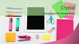  Presentation with school desk - Colorful presentation theme enhanced with school desk - digital tablet with stationery backdrop and a light blue colored foreground