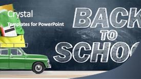  Presentation with back school - Beautiful PPT theme featuring stationery store - back to school sale background backdrop and a ocean colored foreground