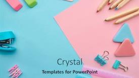  Presentation with blue pink - Theme with stationery-supplies-blue-and-pink background and a light blue colored foreground