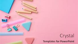  Presentation with pink peones - PPT theme with stationery-supplies-closeup-pink-background background and a lemonade colored foreground