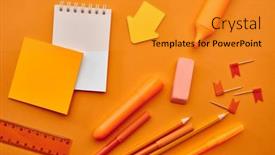 Presentation with orange - Theme having stationery-supplies-macro-view-orange background and a gold colored foreground