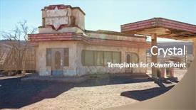  Presentation with gas station - Theme featuring stations - old gas station in sahara background and a coral colored foreground