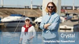  Presentation with yacht - Beautiful PPT theme featuring stations cross - serious hipster young bearded man backdrop and a teal colored foreground