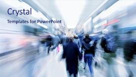  Presentation with passengers - Presentation theme featuring stations groups people - abstract zooming passengers in subway background and a sky blue colored foreground