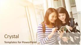  Presentation with study abroad england - Amazing PPT theme having stations groups people - asian woman with her friend backdrop and a cream colored foreground