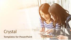  Presentation with study abroad england - PPT theme with stations groups people - asian woman with her friend background and a cream colored foreground