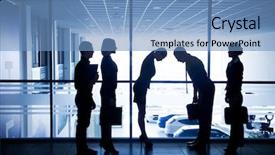  Presentation with background - Audience pleasing PPT layouts consisting of stations groups people - several silhouettes of businesspeople interacting backdrop and a teal colored foreground