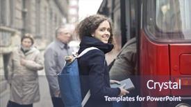  Presentation with school bus - Cool new PPT layouts with stations groups people - teenager going to school backdrop and a ocean colored foreground