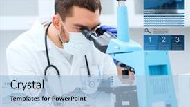  Presentation with science - Presentation design enhanced with science medicine technology and people background and a light blue colored foreground