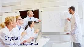  Presentation with statistics - Colorful PPT theme enhanced with statistics - doctors presenting results in medical backdrop and a sky blue colored foreground