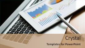  Presentation with education and finance - Amazing slides having statistics - finance chart on tablet pc backdrop and a coral colored foreground