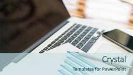  Presentation with financial - Theme with statistics - financial charts on the table background and a sky blue colored foreground