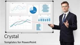  Presentation with report - Colorful theme enhanced with statistics - handsome businessman presenting report backdrop and a white colored foreground
